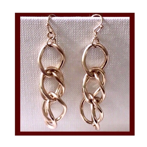 Gold Link Dangling Earrings with French Hooks - Picture 7 of 7